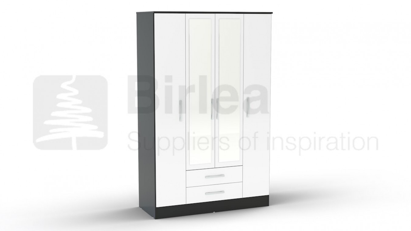 Lynx 4 Door 2 Drawer Wardrobe With Mirror Black And White